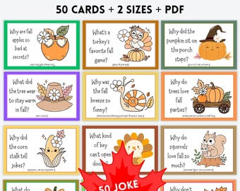 50 Herbst Lunchbox Witze für Kinder, druckbare lustige Lunch Box Notizen, Kinder Scherzkarten, Herbst Lunch Notizen, Herbstwitze, DOWNLOAD PDF