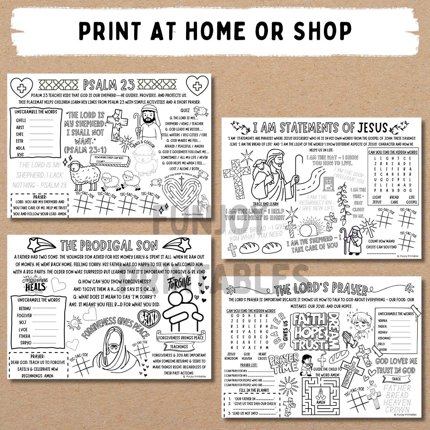 Bible Activity Sheets BUNDLE, 25 Christian Bible Stories Activity