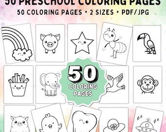 50 Simple Coloring Pages for Kids, Toddlers (PDF/JPG)