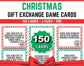 Christmas Gift Exchange Game Printable, 150 Gift Swap Cards, Holiday Party Game, Family Christmas Game, Office Party Gift Exchange