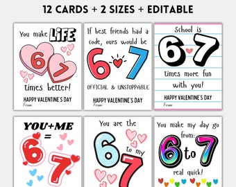 67 Valentijnsdagkaarten voor Kids & Tweens: BEWERKBAAR afdrukbaar cadeaukaartje voor 6-7 klassen, direct downloaden