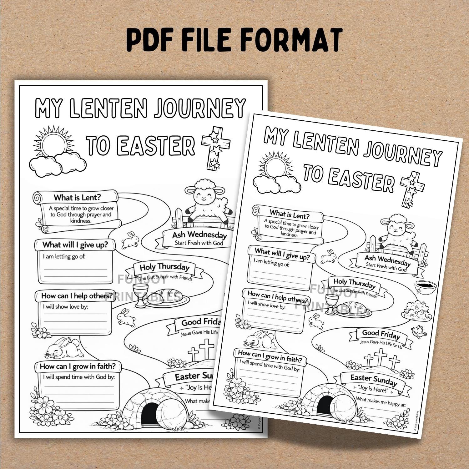 PRINTABLE Lent Coloring Page for Kids, My Lenten Journey Worksheet, Ash ...