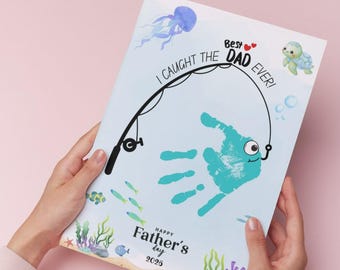 Father’s Day Handprint Craft Printable, Dad Fishing Gift from Kids, DIY Handprint Art, Last Minute Gift for Dad, PRINTABLE, Instant Download