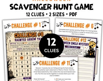 Halloween Scavenger Hunt Game, 12 Clues, Puzzles, Riddles (Digital Download)