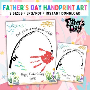 Artisanat d'empreintes de main pour la fête des pères, cadeau pour papa, artisanat de fête des pères imprimable, meilleur cadeau pour papa, artisanat de pêche, fête des pères imprimable, téléchargement, bricolage