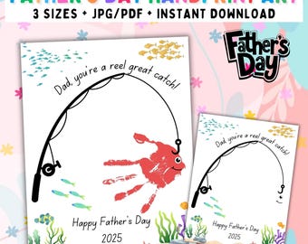 Father&#39;s Day Handprint Craft, Gift For Dad, Father&#39;s Day Craft Printable, Best Dad Gift, Fishing Craft, Father Day PRINTABLE, DOWNLOAD, DIY
