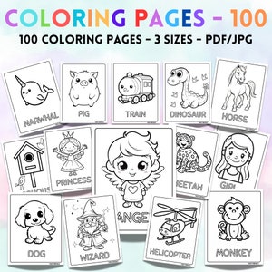 100 Printable Coloring Pages For Kids, Toddlers, Preschoolers, Coloring Book, Coloring Page Preschool Kindergarten Homeschool PRINTABLE