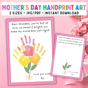 Grandma Handprint Poem PRINTABLE, Mother’s Day Gift from Kids, Toddler Flower Art, DIY Keepsake Card for Nana, Preschool Craft, DOWNLOAD