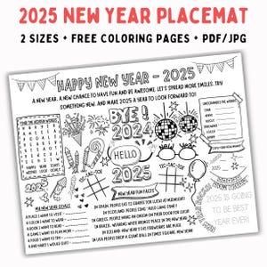 New Years 2025 Activity Placemat PRINTABLE New Years Eve Activity Sheet NYE Activities New Year 2025 Placemat New Years Coloring 2025 NYE