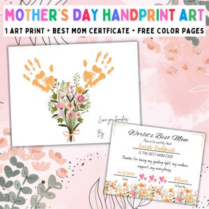 Mother’s Day Handprint Flower Bouquet, DIY Printable Craft for Kids, Gift from Toddler Preschool, Keepsake Art for Mom, DOWNLOAD, PRINTABLE