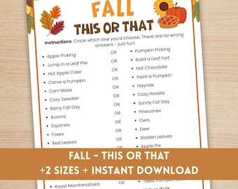 Fall This or That Game, Autumn Activity, Thanksgiving Icebreaker (Digital Download)
