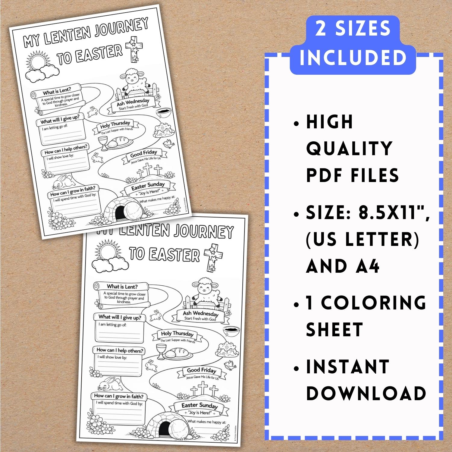 PRINTABLE Lent Coloring Page for Kids, My Lenten Journey Worksheet, Ash ...