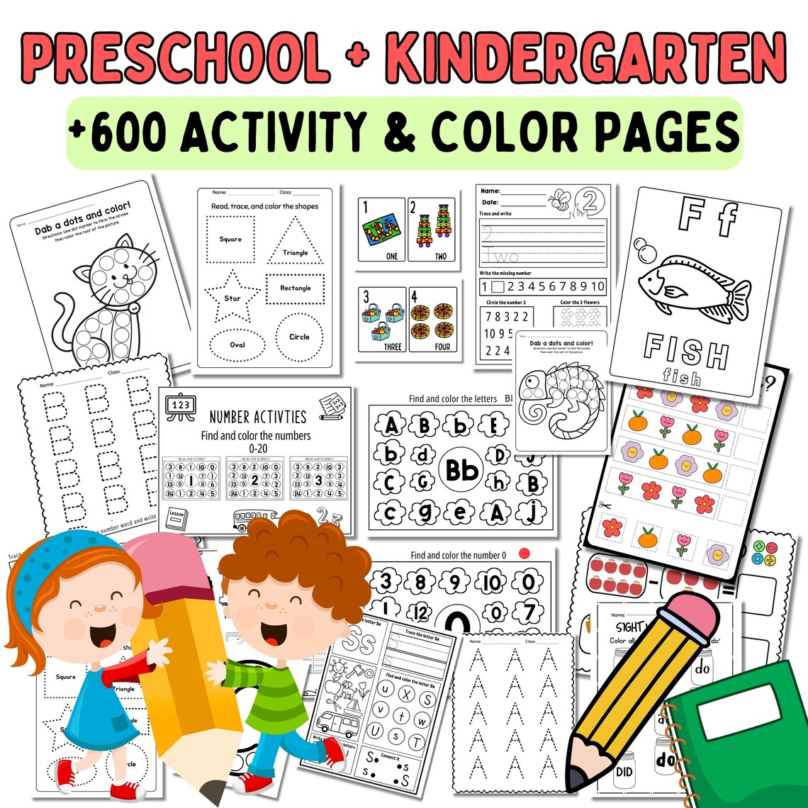 PRINTABLE Toddler Worksheets, Toddler Workbook, Instant DOWNLOAD, Alphabet, Numbers, Sight Words ...