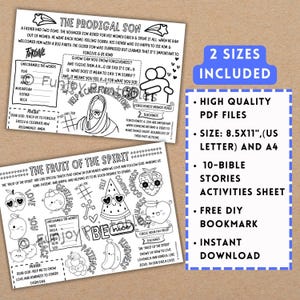 PRINTABLE Bible Stories Kids, Bible Coloring Page Kids, Bible Activity for Church, Sunday School Activity Mat Sheet, Bible Activity Placemat image 10
