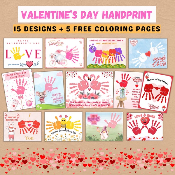 Printable Valentines Day Handprint Craft, Keepsake Art, Toddler Preschool Kindergarten Activity, DIY Crafts, Homeschool, Gift from Kids PDF