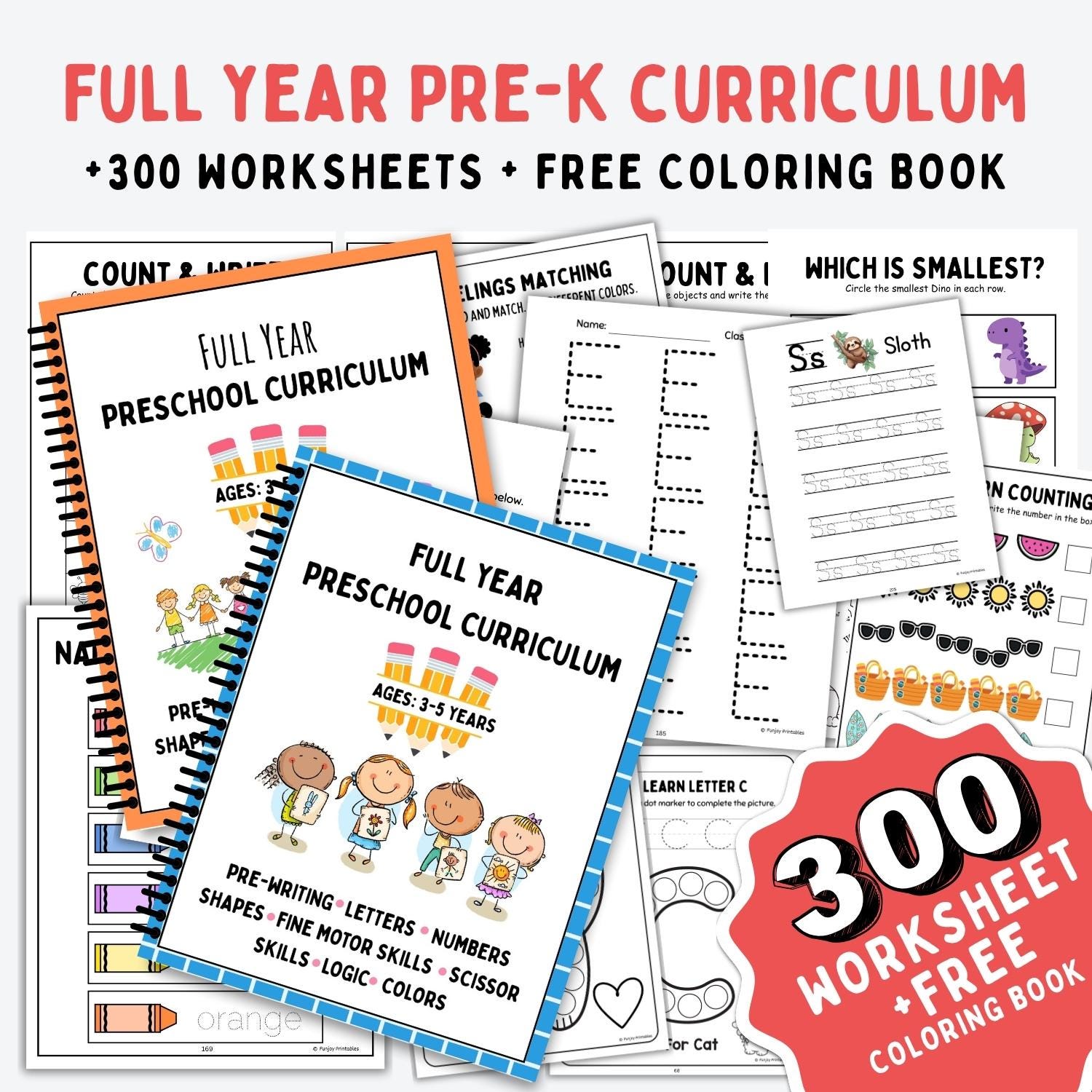 Back to School Bundle for Ages 3-4, Preschool Curriculum Worksheets, Homeschool Pre-K Printables, ABC, Writing, Counting Numbers
