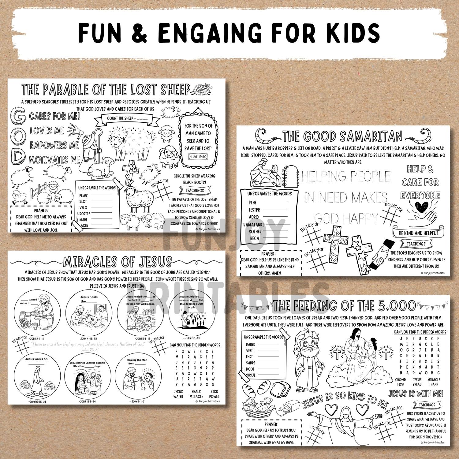 Bible Activity Sheets BUNDLE, 25 Christian Bible Stories Activity