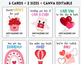 EDITABLE Cute Valentine Cards, Classroom Valentines Day Cards Boys Girls, Kids Valentine, Valentine Cards for Kids School, DOWNLOAD