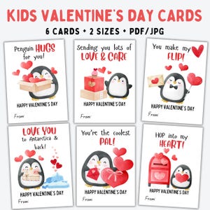 EDITABLE PRINTABLE Penguin Valentine Cards, Classroom Valentines Day Cards, Kids Valentines, Valentine Cards for Kids Classroom, DOWNLOAD