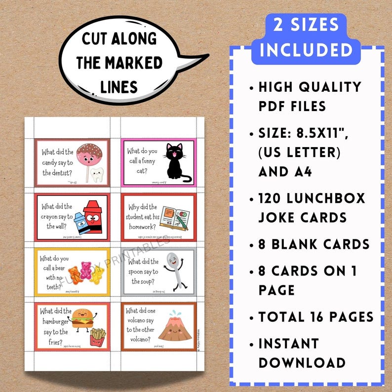 Lunchbox Witze zum Ausdrucken, lustige Notizen für Kinder, SOFORTIGER DOWNLOAD (PDF) Bild 20