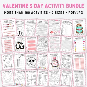 Printable Valentine's Day Kids Activities, Valentine's Day BUNDLE, Valentine Party Activity, Classroom Games, Valentine PRINTABLE, DOWNLOAD
