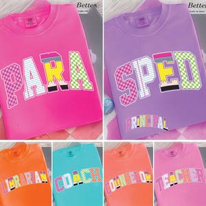 Retro School Occupation PNG Bundle, Back to School Teacher Sped Para Counselor, Preppy First Day of School Checkered Girly Png, Drawn