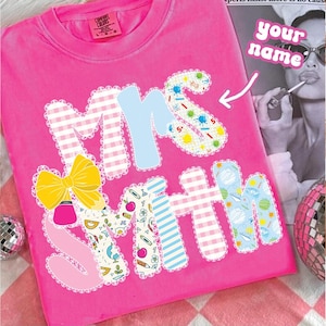 Custom Lace Teacher Name Png, Custom Teacher Png, Lace Custom Png, Preppy Teacher Bow Png, Back To School Png, Teacher Shirt Design, Preppy