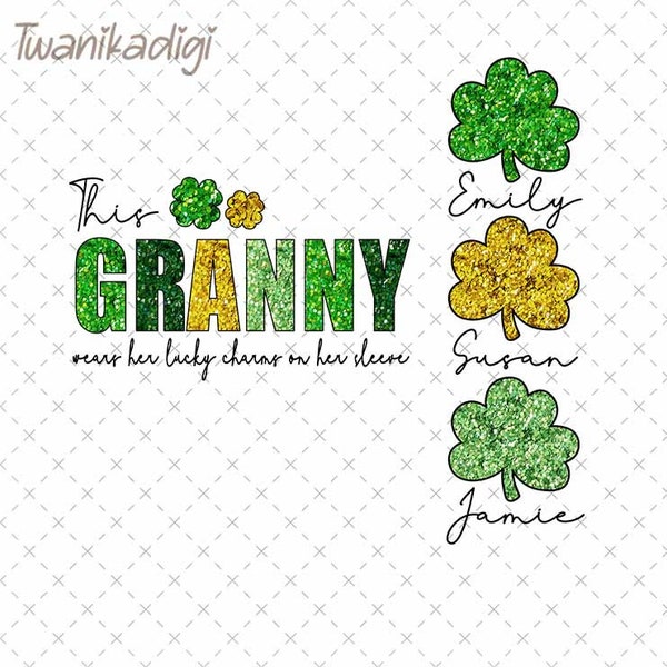 Personalized Granny St Patricks Day Png, Custom Shamrock Png, This Granny Wears Her Lucky Charms On Her Sleeve Png, Lucky Granny Png