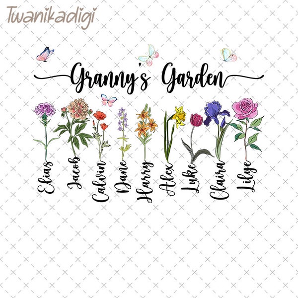 Custom Granny's Garden Png, Personalized Granny With Kids Names Png, Custom Birth Month Flower Png, Birth Flower Png, Granny Mothers Day Png