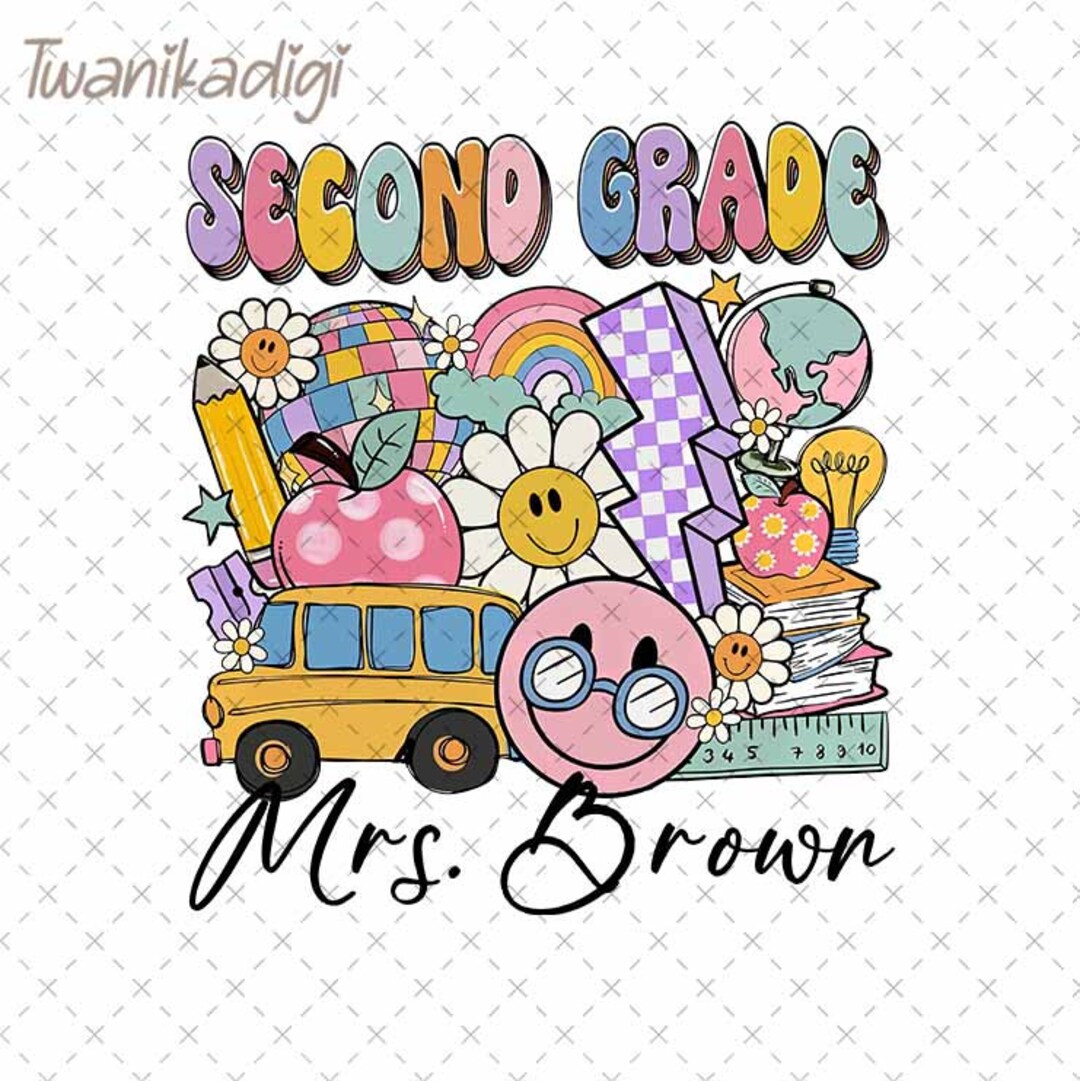 Custom Teacher Png, 2nd Grade Teacher Png, Retro 2nd Grade Png, Hello ...