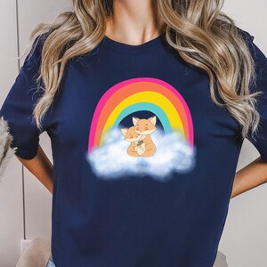 Cute fox hugging on cloud shirt, Cute fox in sky hugging tee, fox in a loving embrace under rainbow T shirt, loving fox cute shirt