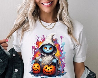 Halloween Geist & Kürbis T-Shirt mit buntem Splash Design