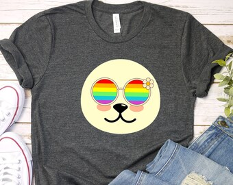 Super cute Seal with rainbow glasses shirt, Rainbow glasses on an adorable Seal, precious Seal showing off pride. Beautiful pride Seal