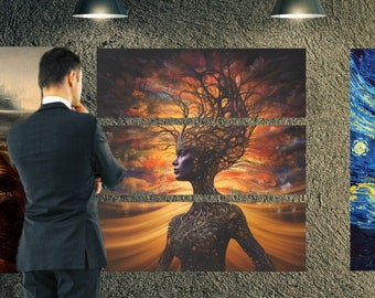 Mutter Erde Acryl Print: Sonnenuntergang Himmel Wandkunst (36x12, 3-teilig)