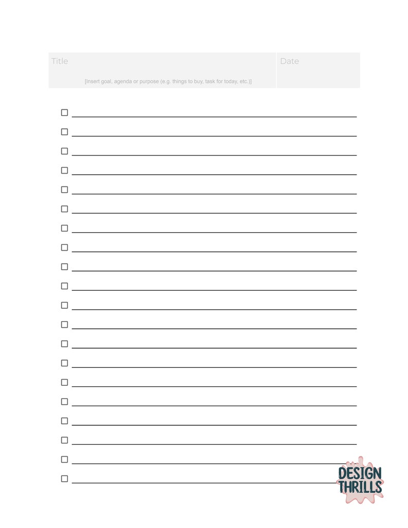 Large Checklist Basic Multipurpose Letter-sized Printable Checklist for Any Goal or ...