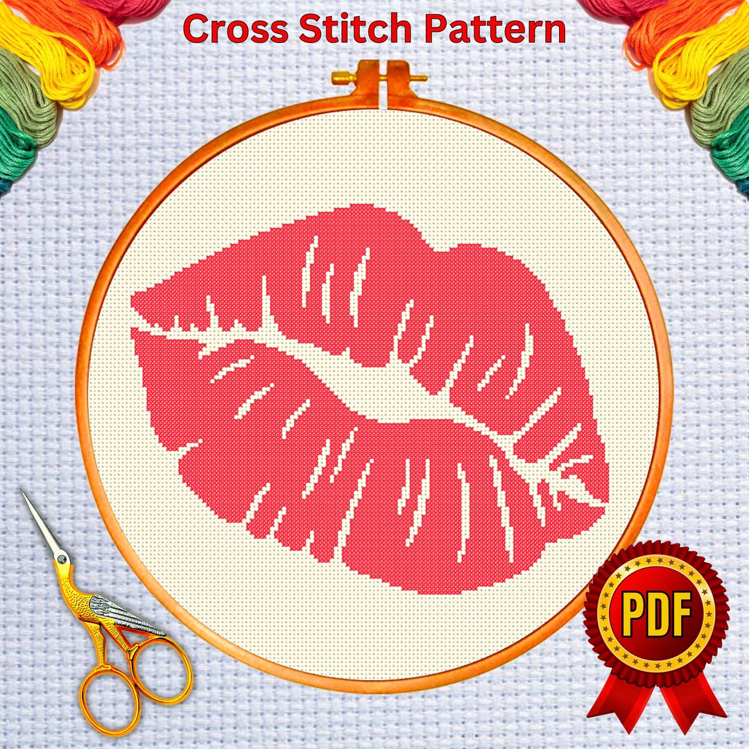 Kiss Cross Stitch Pattern 1 Lips Cross Stitch Chart Instant Etsy