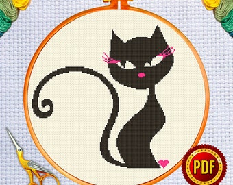Free Cross Stitch Pattern-Lovely Cat, Embroidery Chart,  antique unique vintage needlework chart, Instant Digital Format PDF download,