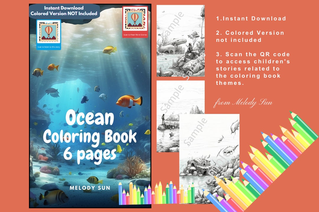 Tranquil World Ocean Coloring Pages for Adults and for Kids Grayscale ...