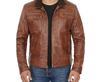 Mens Brando Vintage Classic Motorcycle Brown Real Leather - Etsy