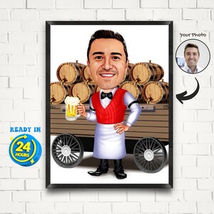 Personalisiertes Barkeeper Cartoon Portrait, Barkeeper Karikatur vom Foto, Barkeeper Geschenk für Männer, Barkeeper Geschenk, Barkeeper Cartoon Zeichnung
