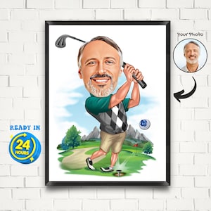 Golfer Portrait, Golfer Caricature from Photo, Golfer Gift, Custom Golfer Cartoon Portrait, Funny Golfer Canvas Portrait, Golfer Caricature