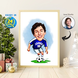Benutzerdefinierte Fußballspieler Cartoon Porträt, Fußballspieler Geschenk, Fußballspieler Karikatur vom Foto, Fußball Karikatur, Fußballporträt Geschenk