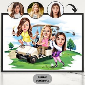 Regalo personalizzato di una giocatrice di golf femminile, regali divertenti per golfisti, caricatura personalizzata con la tua foto, regalo per il migliore amico, golfista donna