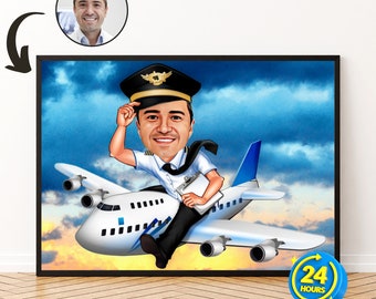 Aangepaste pilootkarikatuur, pilootportret, pilootkarikatuur, pilootgeschenken, karikatuur van foto, aangepaste pilootkarikatuur van foto, grappig cadeau