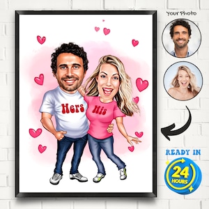 Valentinstag Karikatur Porträt, benutzerdefinierte Paar Cartoon Porträt, Paar Karikatur, Familienporträt Valentinstag Geschenk Jubiläumsgeschenk