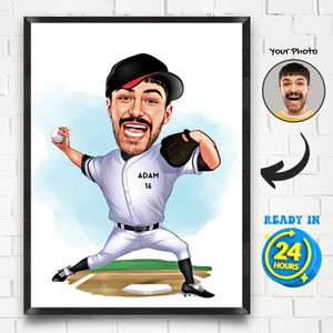Custom Baseball Player Cartoon Portrait, Gift for Baseball Player, Baseball Caricature, Baseball Cartoon, Baseball Caricature from Photo
