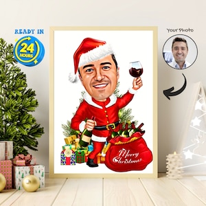 Ritratto di cartone animato di Natale, Caricatura di Natale divertente, Caricatura da foto, Ritratto di Natale, Caricatura personalizzata, Cartone animato per le vacanze
