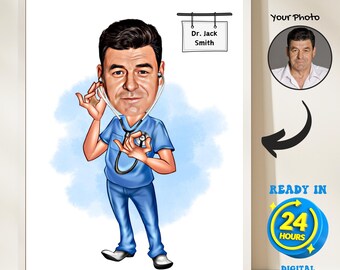 Kundenspezifisches Superkardiologen-Geschenk, männliche Kardiologen-Chirurg-Karikatur, Weihnachtskardiologie-Karikatur-Porträt-Kunstkarte, Kardiologen-Geschenkidee