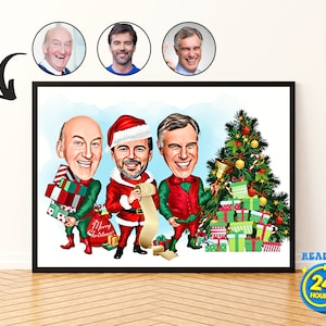 Retrato personalizado de caricatura de família de Natal, presentes de melhor amigo, presente de Natal personalizado, retrato engraçado de desenho animado de férias, caricatura de Natal