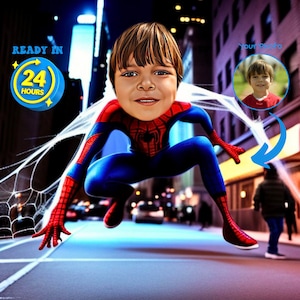 SuperHero Kids Custom Portrait, Superhero Caricature, Personalized Superhero Gift, Get Your Own Superhero Portrait from your photo, Canvas